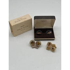 Vintage Cufflink Lot Avon Rolls Royce 1972 Gold Tone Mesh Wrap Cufflinks 3 Pairs